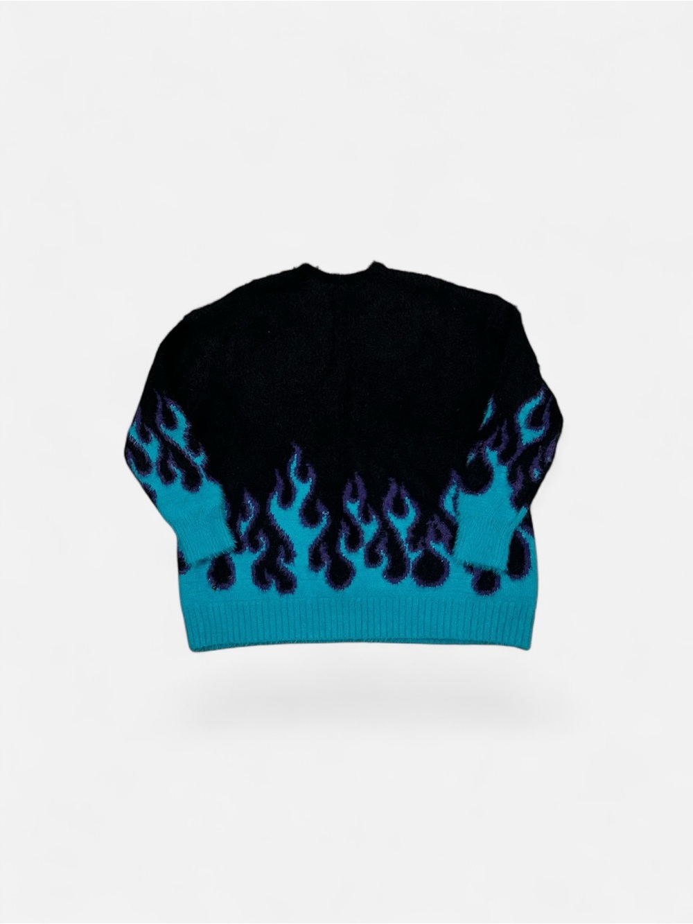 Adika Black Sweater with Teal Flame Trim